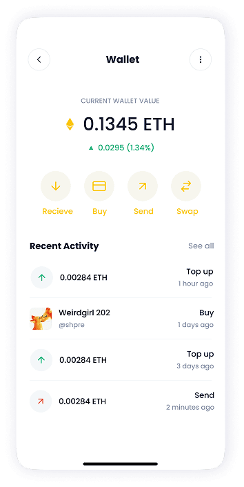 NFT Store wallet screen UI design