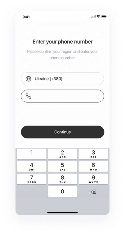 UI design of Splash app-s phone number entry screen