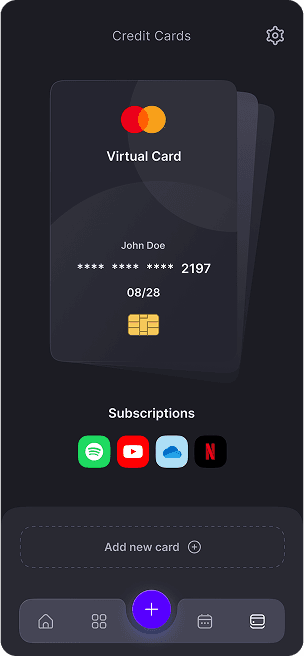 UI design of TrackEasy app-s credit card management screen