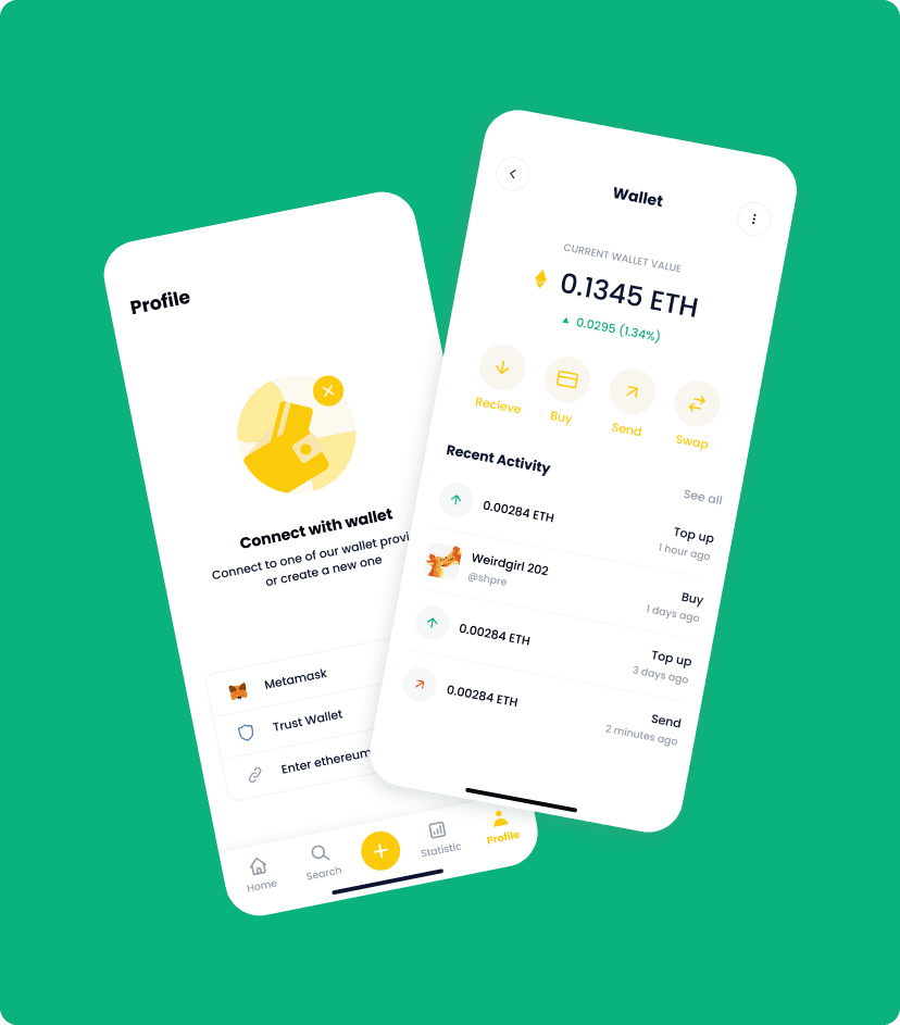 NFT Store app wallet management and transactions feature