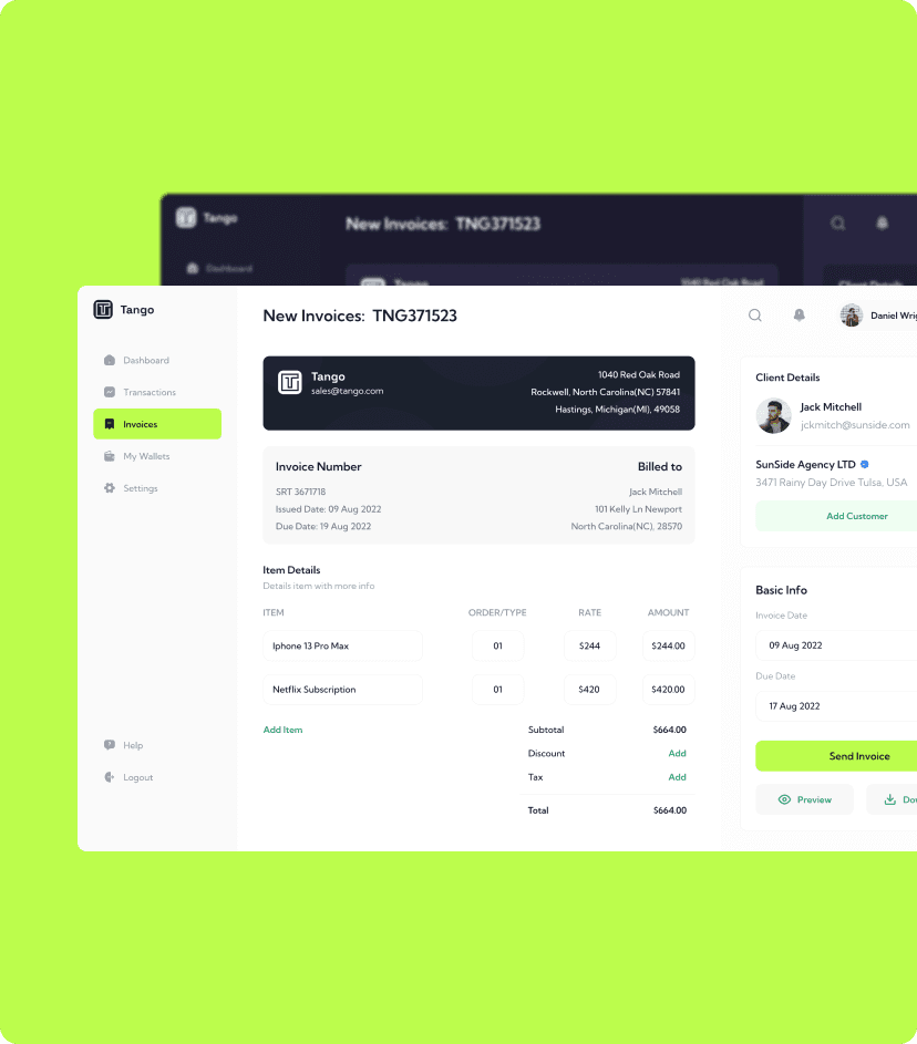 Tango transactions management feature