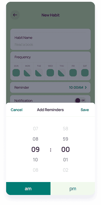LifeBalance screen for adding reminders for a habit