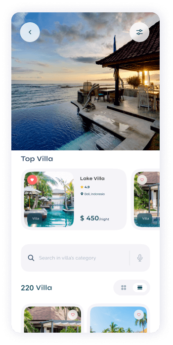 UI design of Turveyor featured villas screen