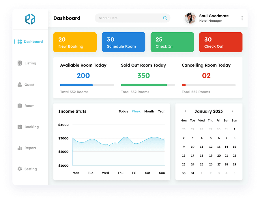 Elite Station CRM main dashboard UI design