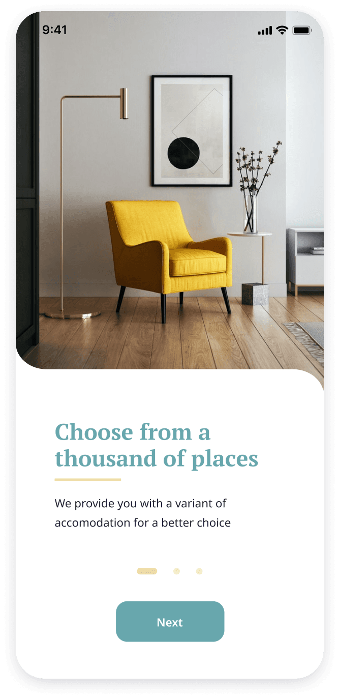E-booking app home screen welcome message