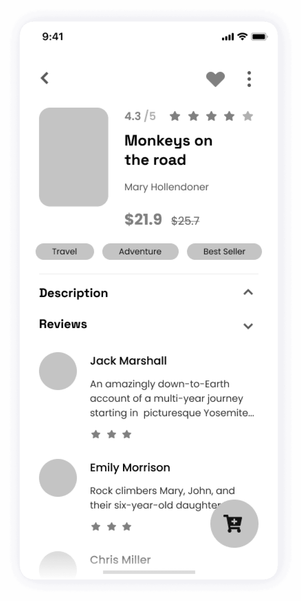 Wireframe of the Starbooks app showing the book review screen