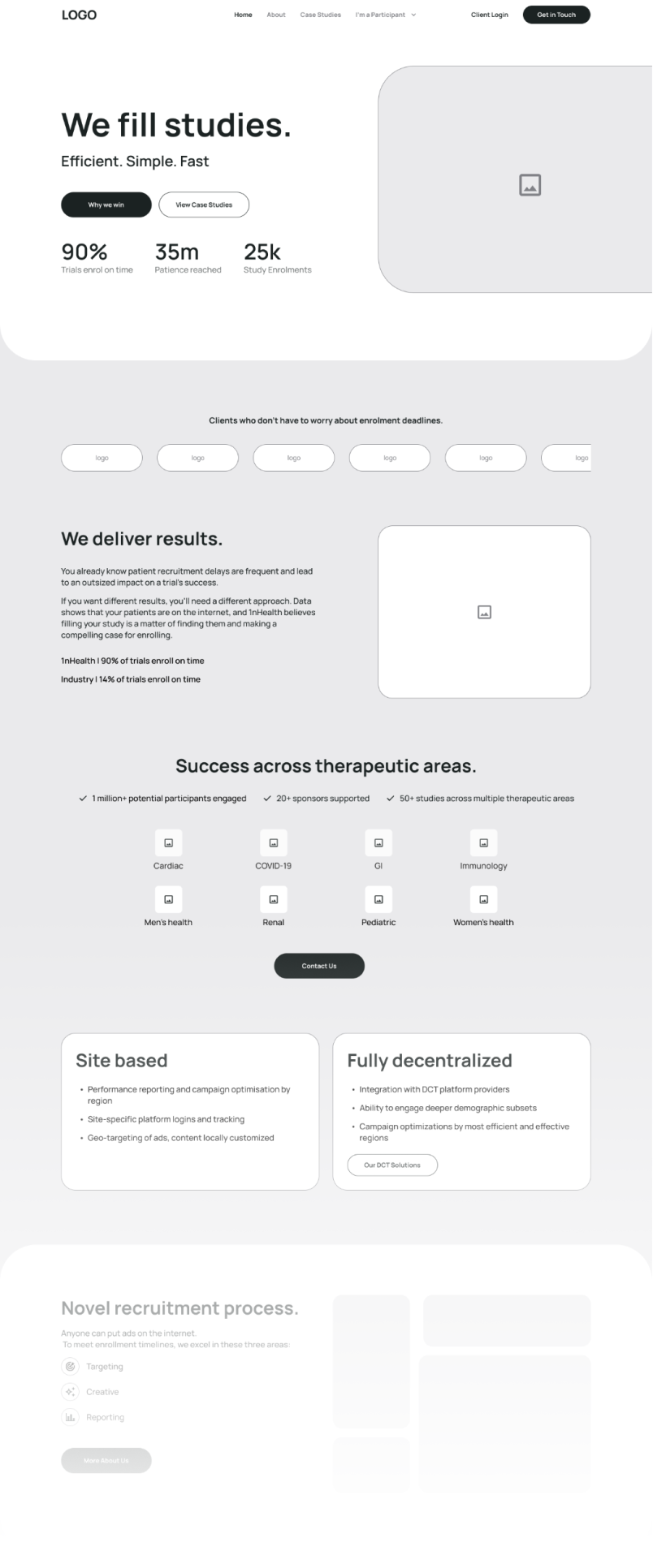 Wireframe of the 2NHealth homepage