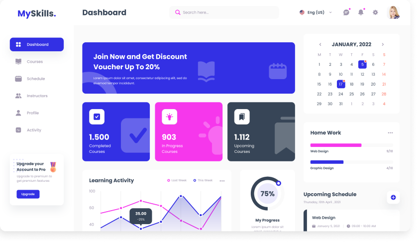  UI design of the MySkills CRM dashboard screen