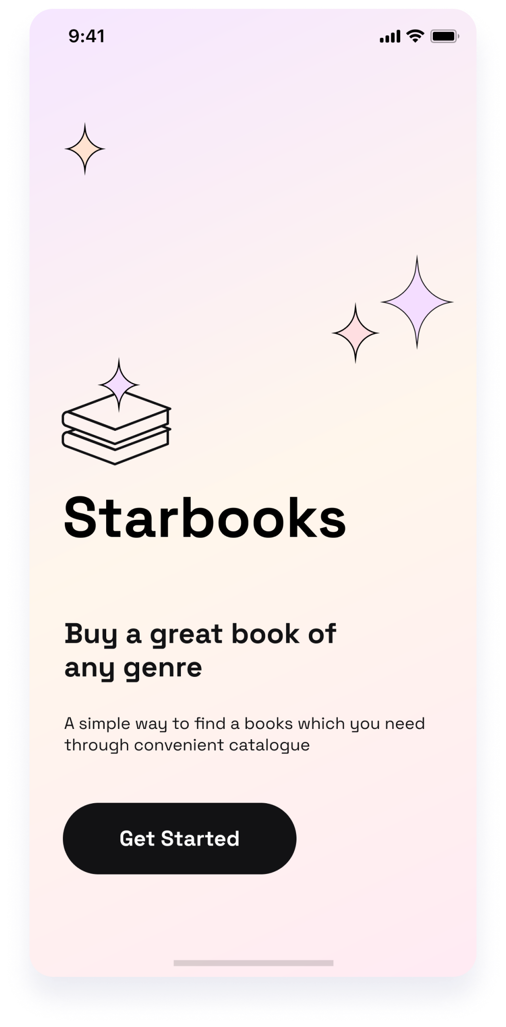 UI design of the Starbooks app welcome screen