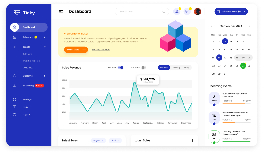  UI design of the Gingo admin panel main dashboard 