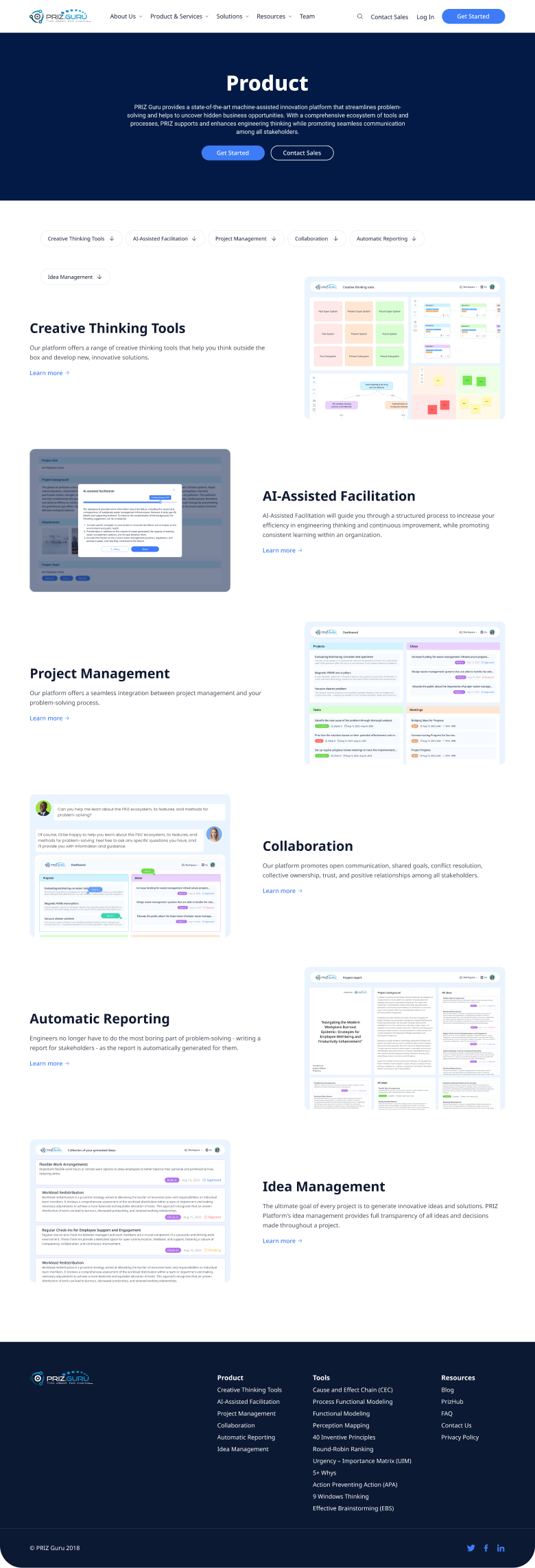 UI design of the PrizGuru product page