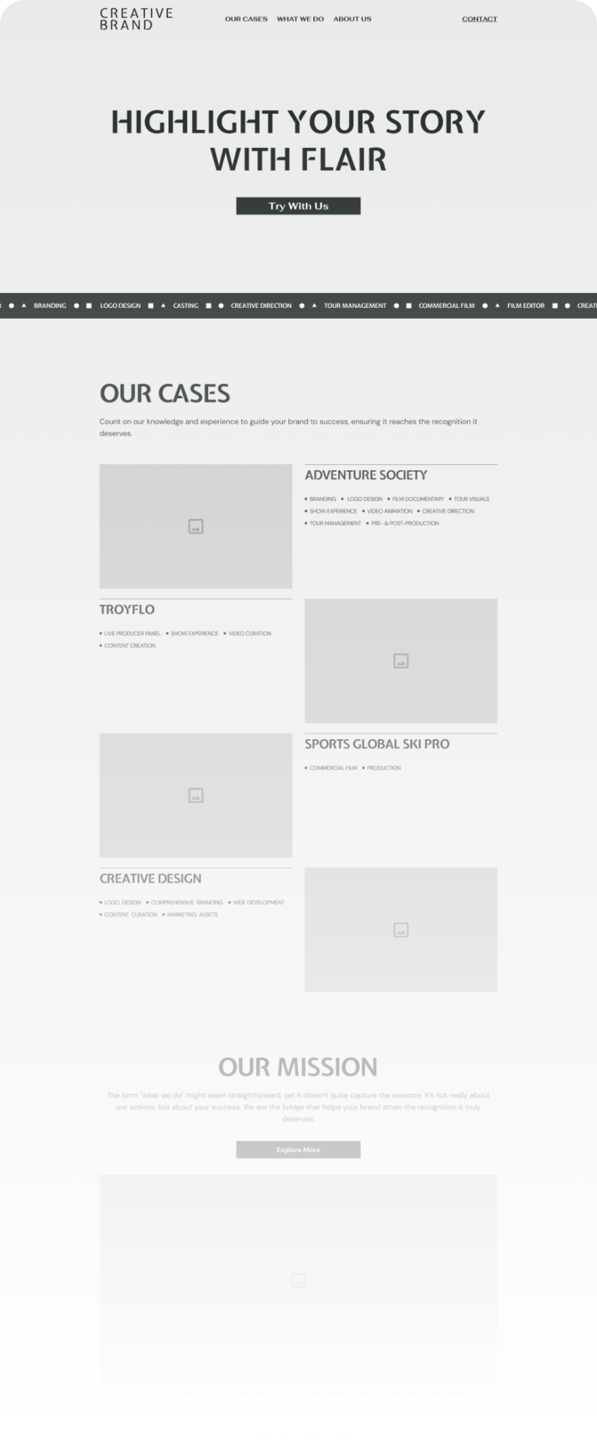 Wireframe of the Creative Brand’s homepage