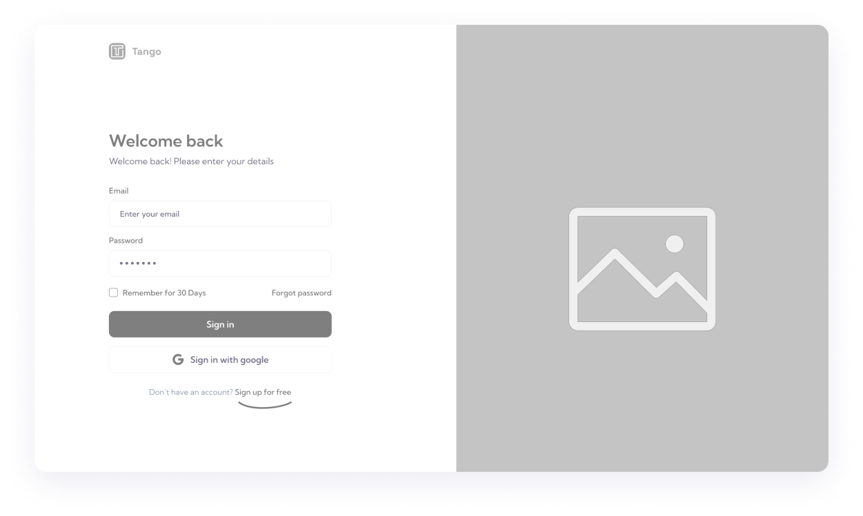 Wireframe of the Gingo admin panel main dashboard