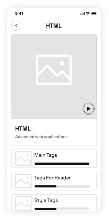 Wireframe of the EasyCoursy app's HTML course screen