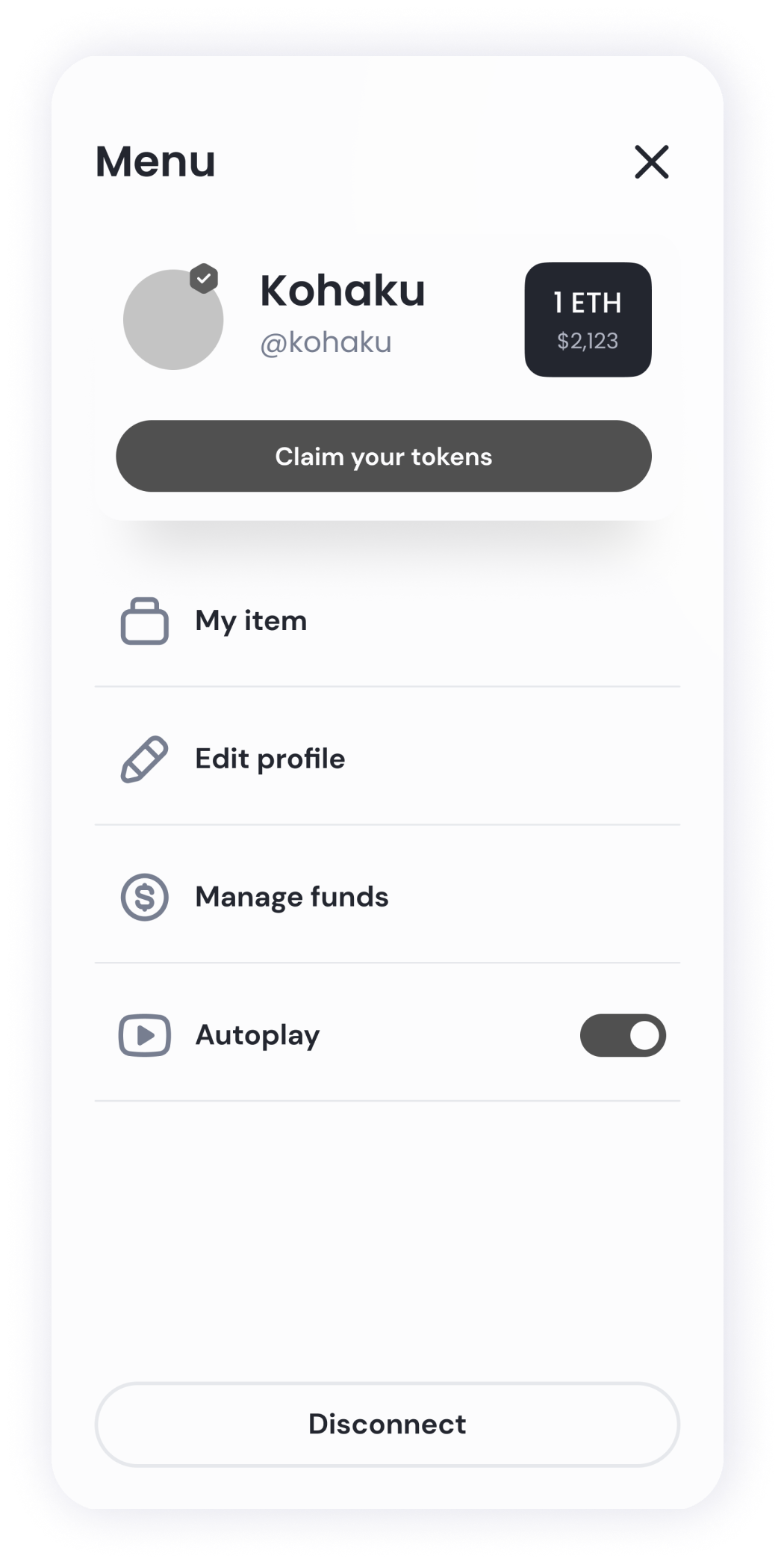  NFT Store menu screen wireframe  