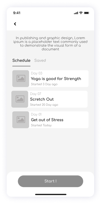 Wireframe of ShareFit app schedule screen