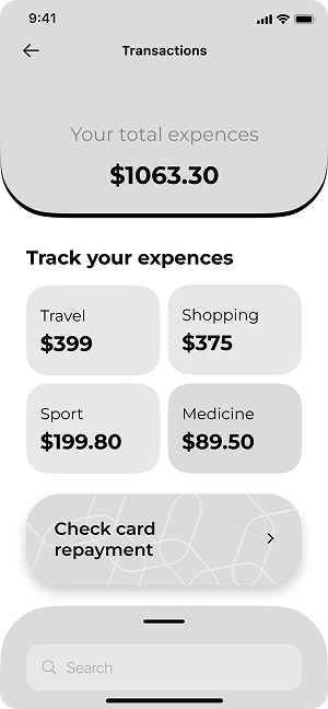 Wireframe of MoneyPay expense tracking screen