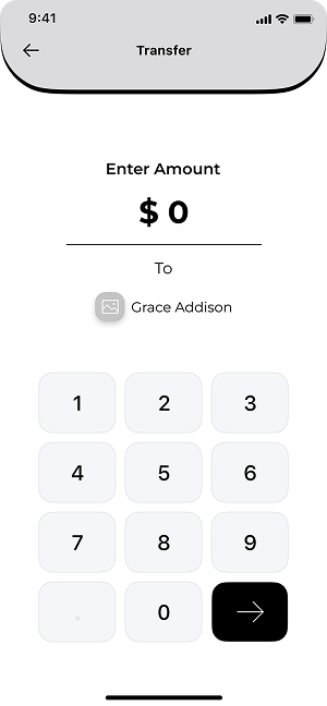 Wireframe of MoneyPay transfer amount screen