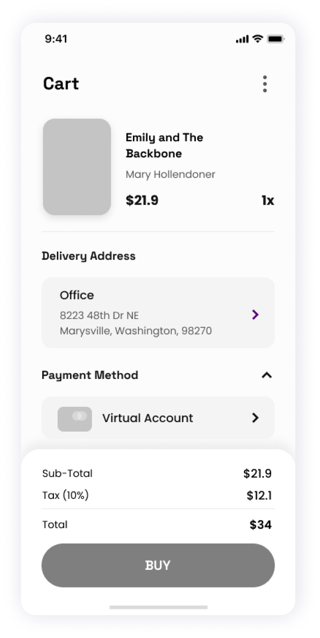 Wireframe of the Starbooks app displaying the cart screen