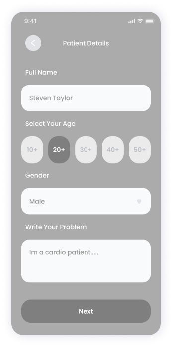   Wireframe of the E-doctor app's patient details screen