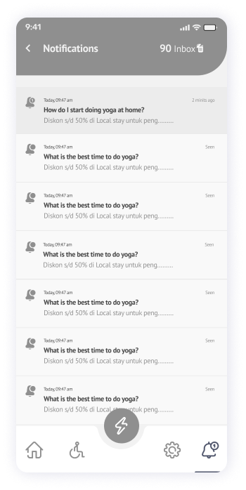 Wireframe of the Yogadgine notifications page