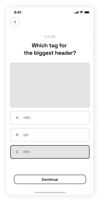 Wireframe of the EasyCoursy app's quiz screen