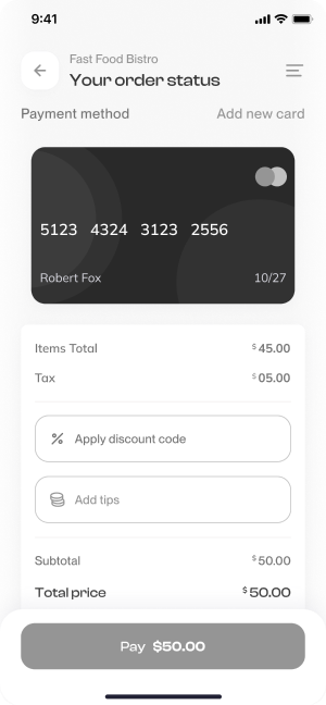 Wireframe of Have Meal’s payment method screen