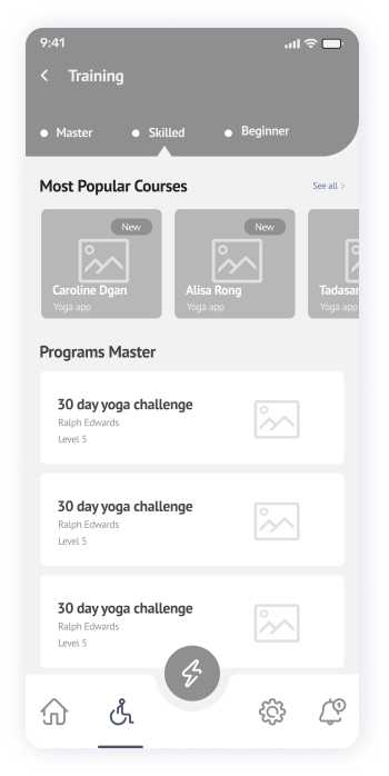 Wireframe of the Yogadgine training page