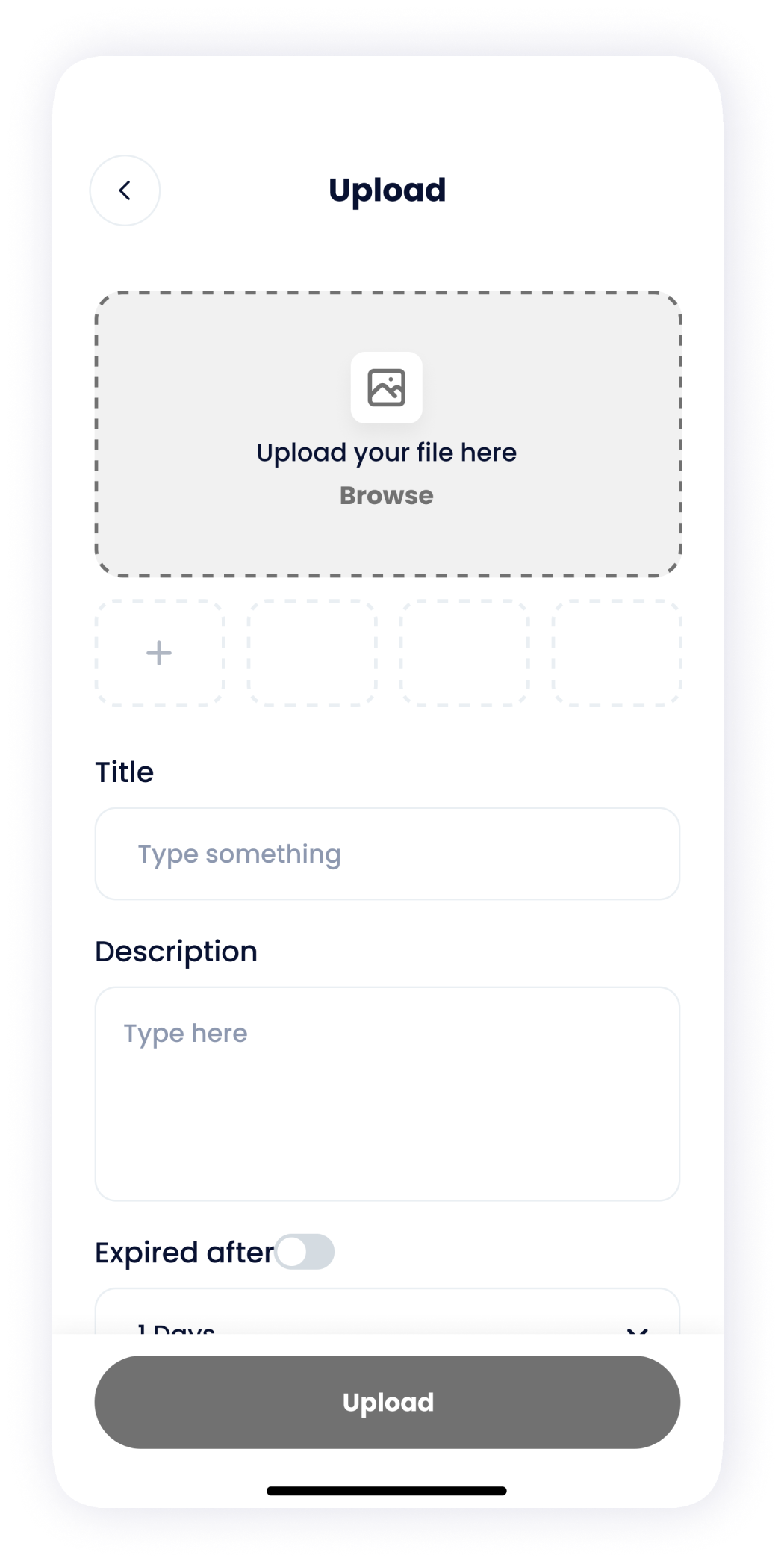  NFT Store upload file screen wireframe