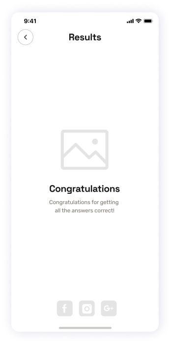 Wireframe of the EasyCoursy app's quiz results screen