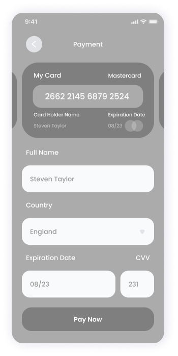  E-doctor app's payment method screen in wireframe format  