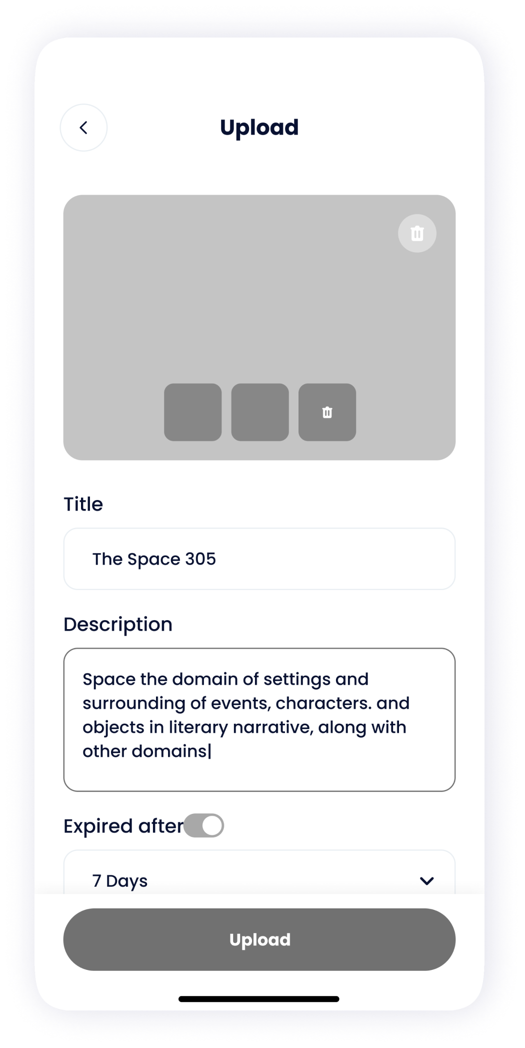  NFT Store wireframe of a dashboard for managing uploads