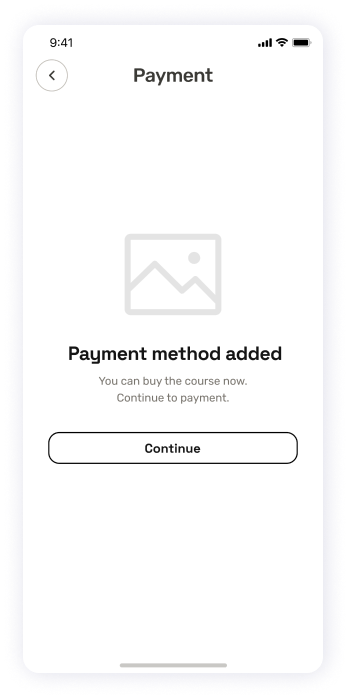 Wireframe of the EasyCoursy app's payment confirmation screen