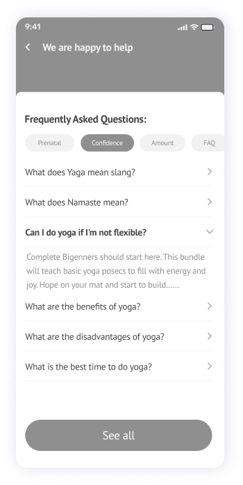 Wireframe of the Yogadgine FAQ page