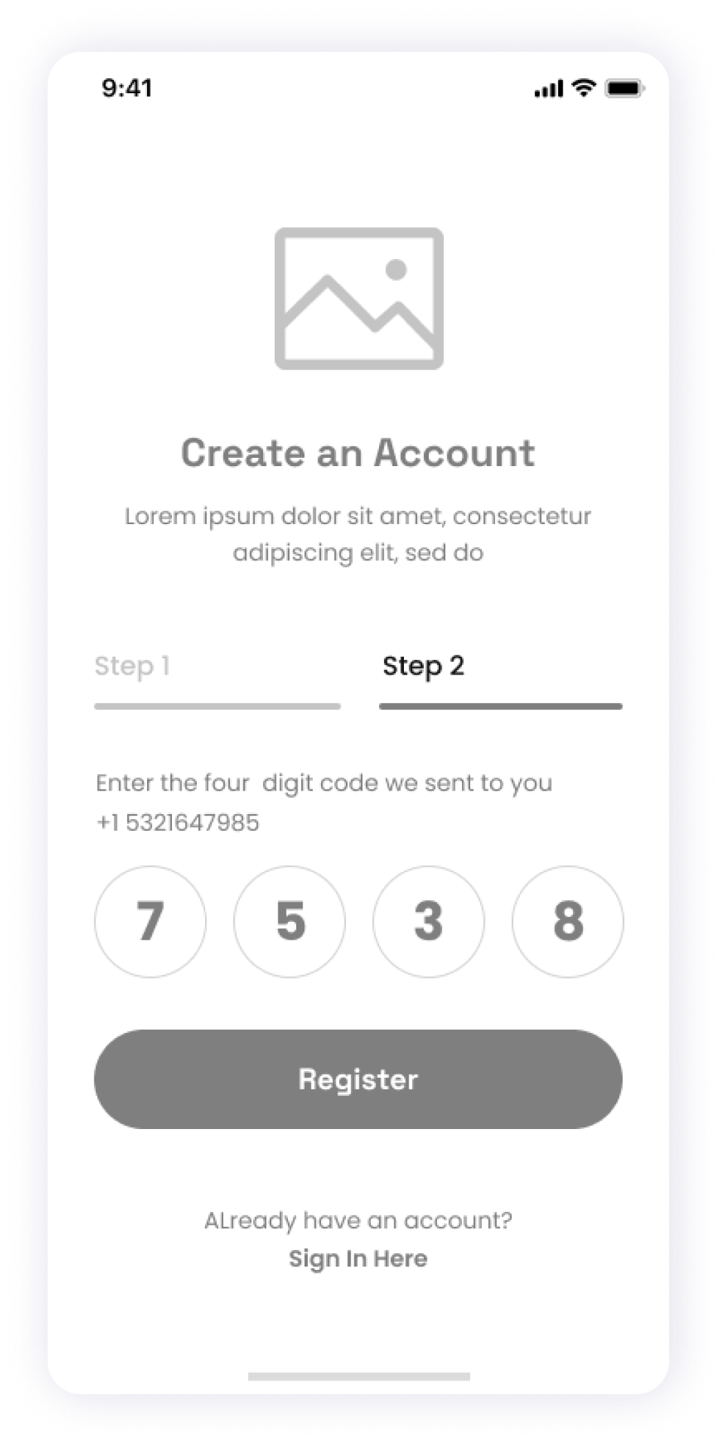 Starbooks app wireframe displaying the registration process