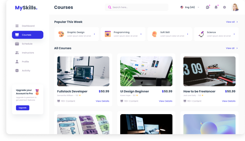  UI design of the MySkills courses page