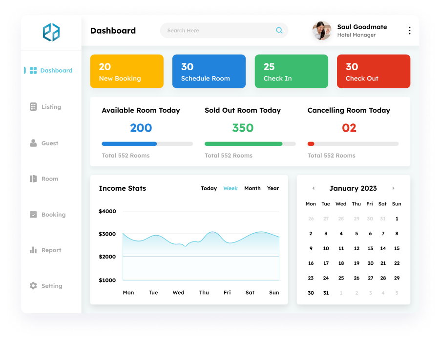 Elite Station CRM main dashboard UI design