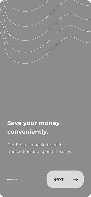 Wireframe of MoneyPay app onboarding screen