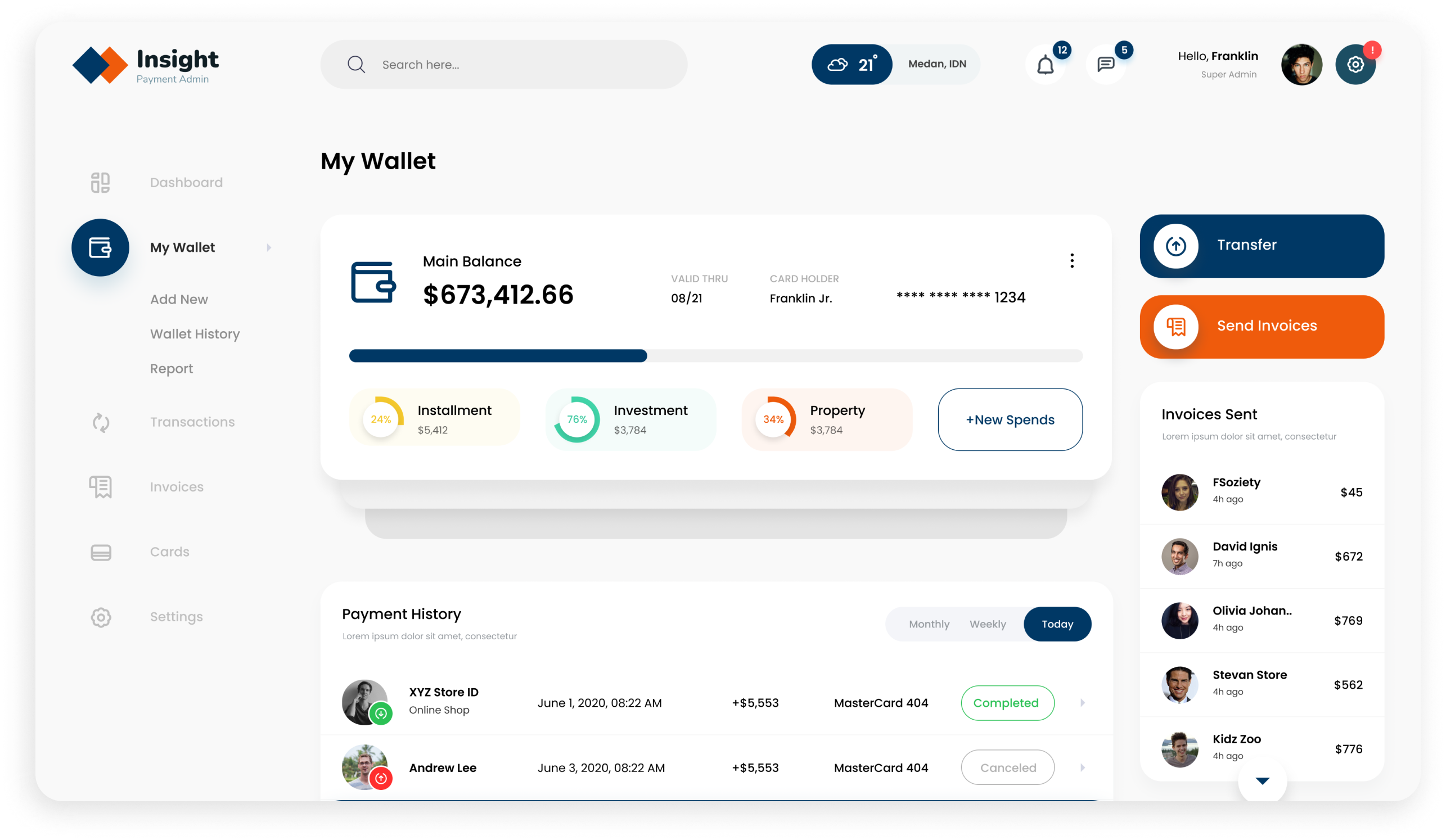   Insight CRM wallet section in final UI design 