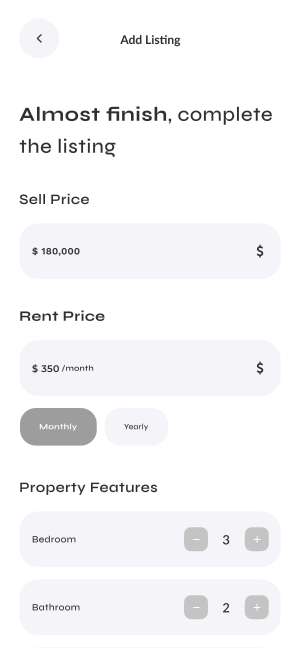 Wireframe of Turveyor final listing details screen