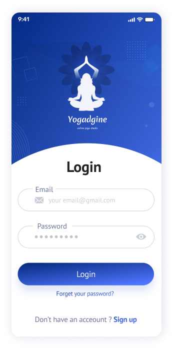 Yogadgine app login screen design