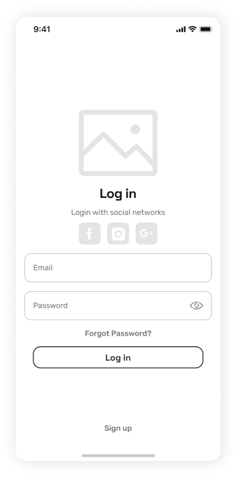 Wireframe of the EasyCoursy app's login screen