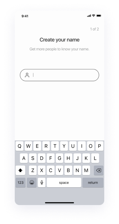    UI design of Splash app's name creation screen