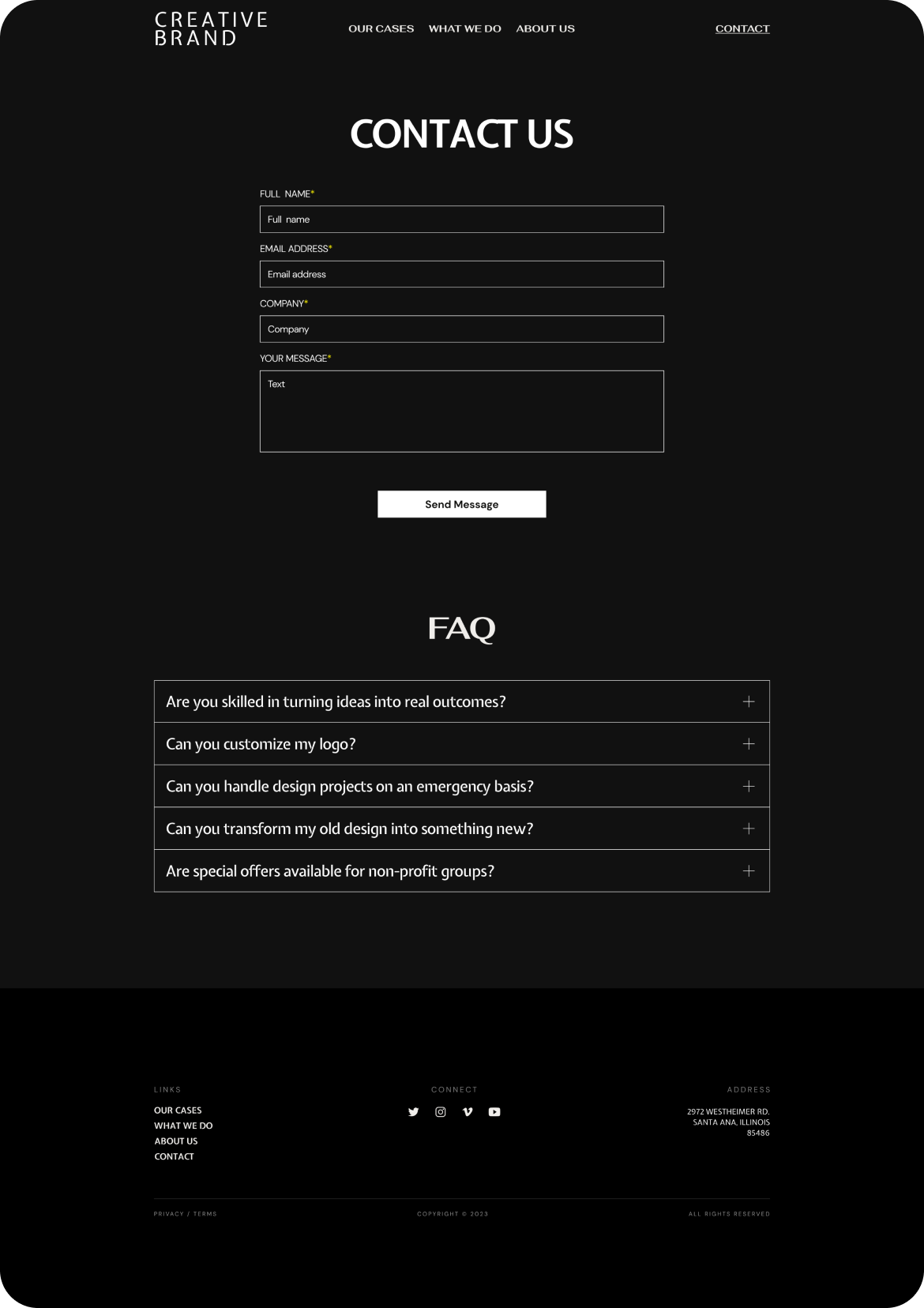 UI design of the Creative Brand contact page