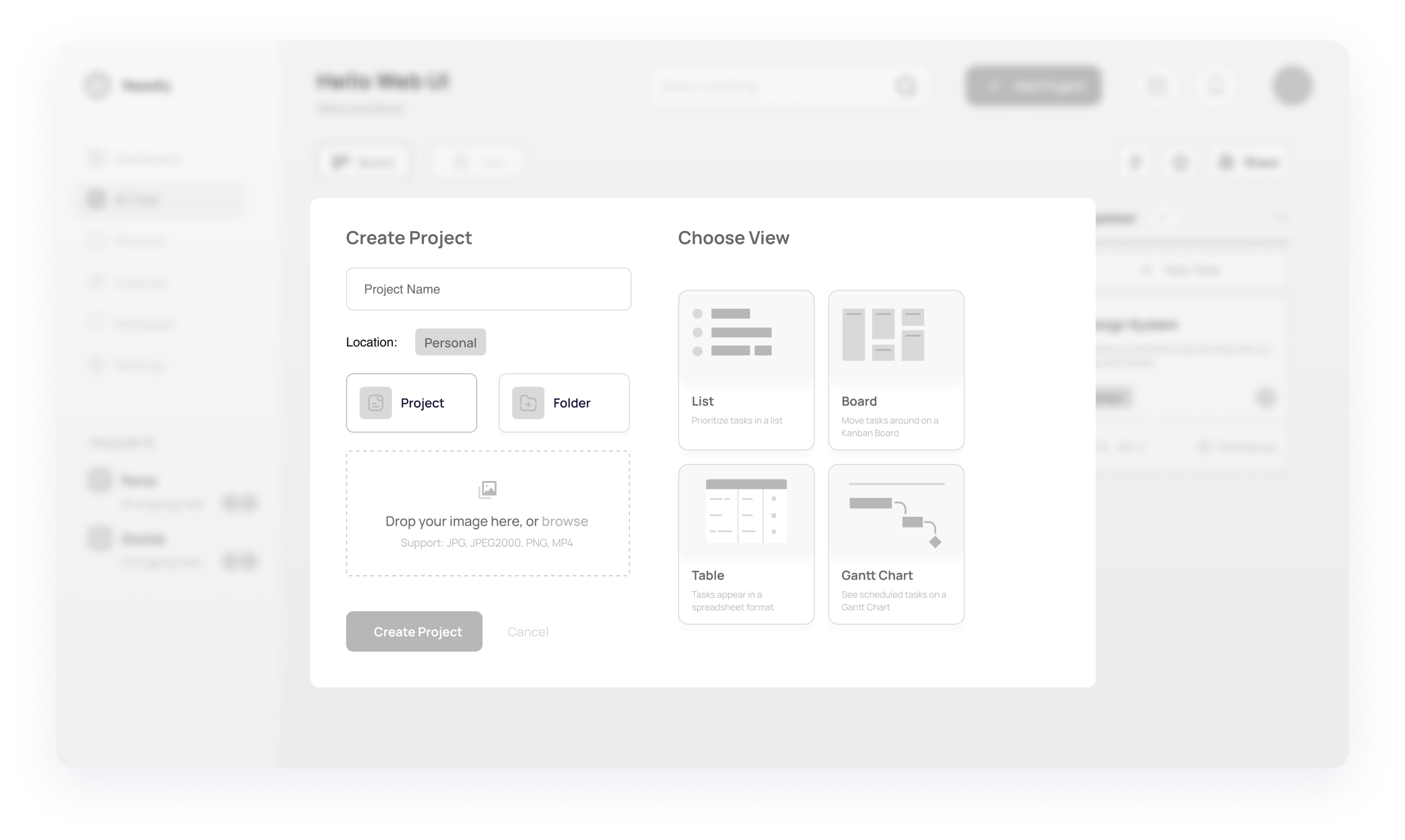   Needly project creation screen wireframe 