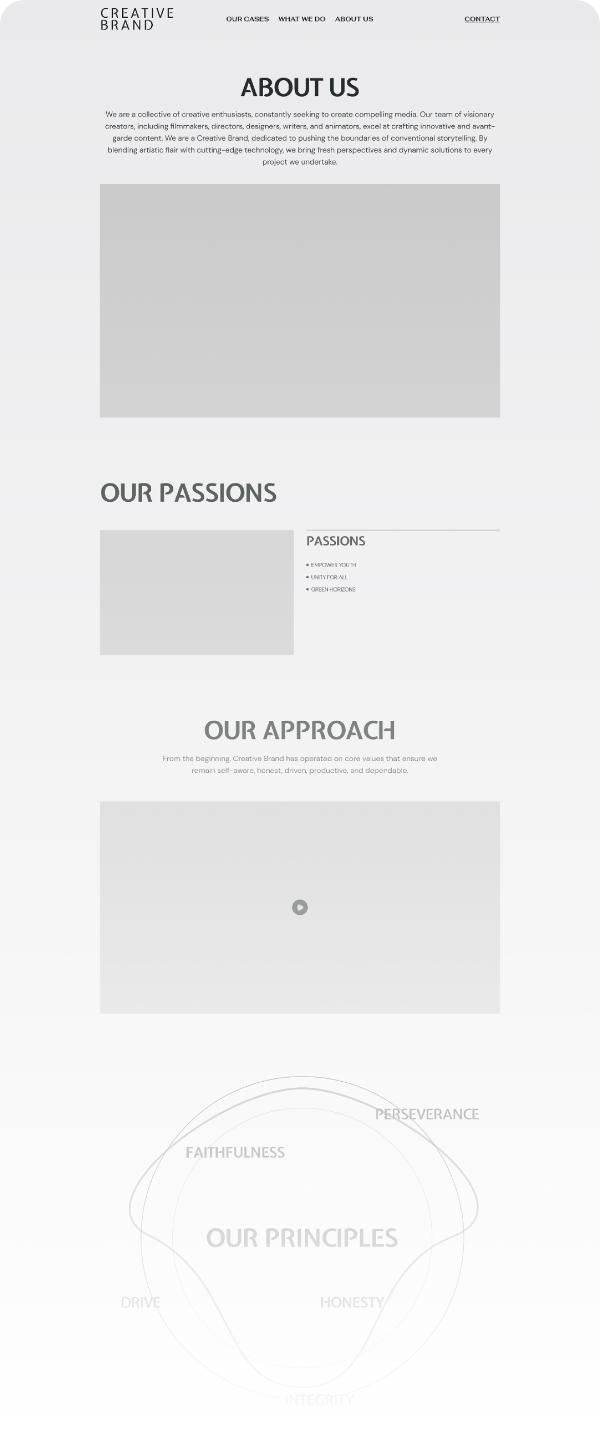 Wireframe of Creative Brand's about us page