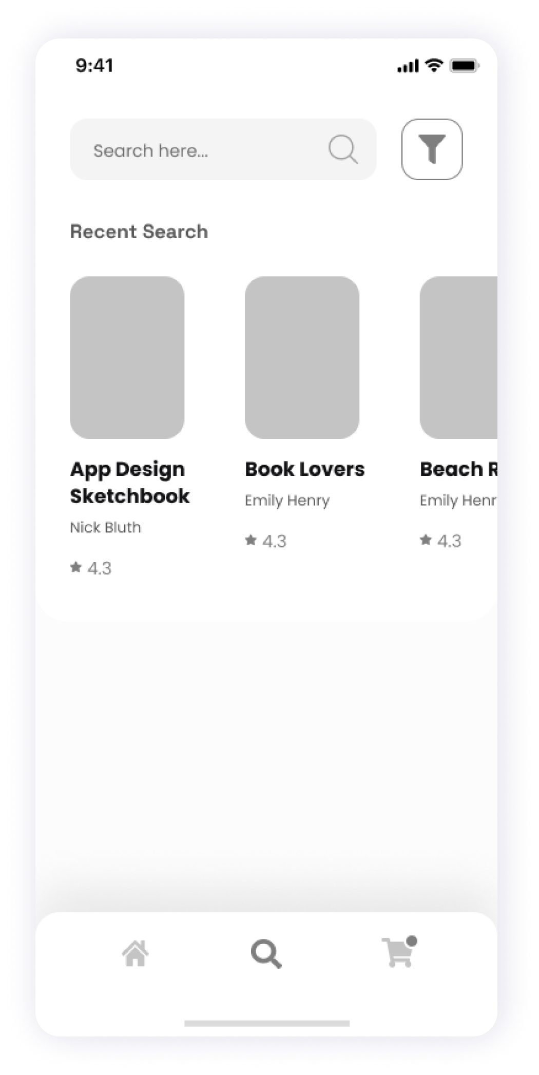 Wireframe of Starbooks app's search screen