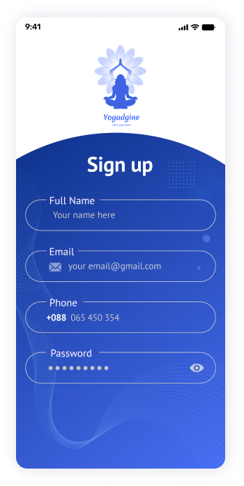 Yogadgine app sign up screen design