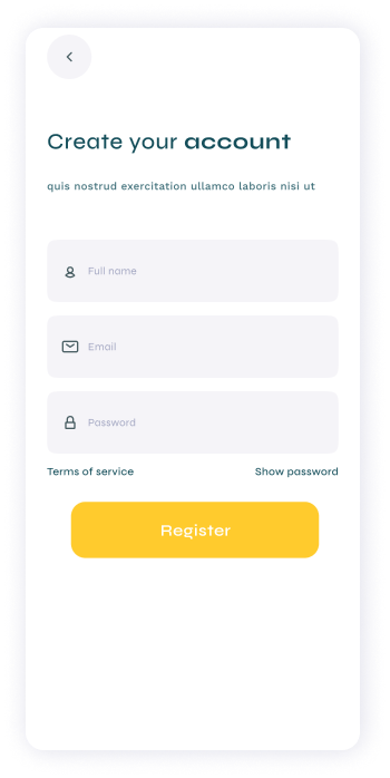 UI design of Turveyor registration screen