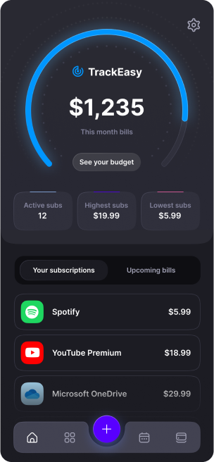  Dashboard screen UI design of TrackEasy app featuring a financial summary